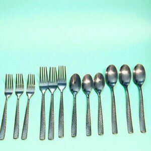 Stainless Steel Hammered 12 Piece Flatware Set